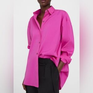 NEW Theory Oversized Button-Front Shirt Carnation Luxe Long Sleeve